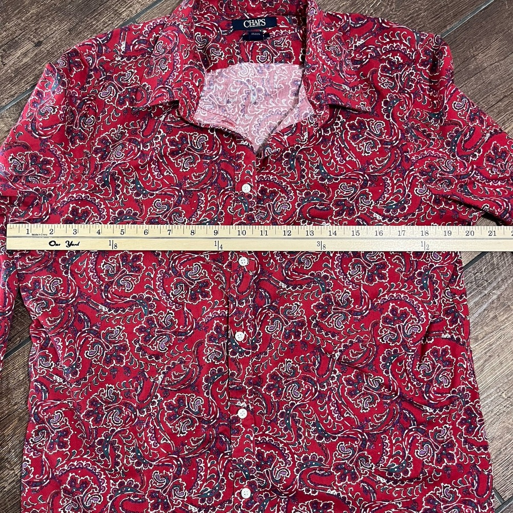 Chaps Button Up Shirt Womens Large Red Paisley No Iron Long Sleeve Blouse Top - Picture 8 of 10